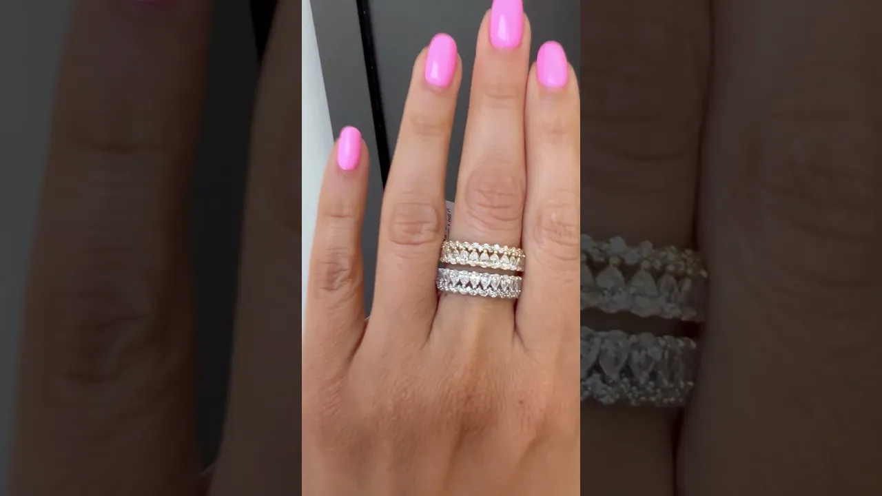 14K Gold Pear Cut & Round Halfway Eternity Prong Set Lab Grown Diamond Wedding Band Ring