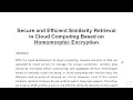 Secure and Efficient Similarity Retrieval in Cloud Computing Based on Homomorphic Encryption