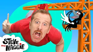 Construction Toy Vehicles for Kids with Steve and Maggie | Body Parts & Hide and Seek | Dinosaurs