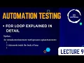 Automation Testing Lecture 9 For loop in Java Hindi
