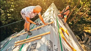 Building the Log Cabin Almost 2x Bigger / My Wife Helps on The Roof