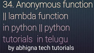 34 Anonymous function in Python lambda function Python tutorials for beginners in Telugu