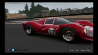 Hot Wheels Ferrari 330 P4 racing at old Le Mans race circuit in Forza Motorsport 7