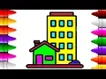How to Draw House coloring high-rise buildings art Colours for Kids bin bon kids tv