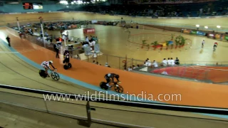 international cyclists at a velodrome in india