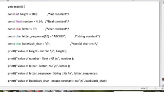 C CONSTANTS INT FLOAT CHAR SAMPLE PROGRAM