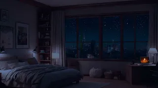 10 Hours Rainy Night at Cozy Blue Dark Bedroom Ambience for Deep Sleep