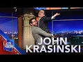 John Krasinski s Chat With Stephen Colbert Ends In A Wrestling Match