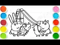 Download Lagu Peppa Pig met dinosaurus tekenen en kleuren | Eenvoudige tekening voor kinderen | Kleurplaat