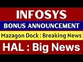 Download Lagu INFOSYS share latest news 🚨 BONUS ANNOUNCEMENT 🚨 MAZAGON DOCK share • HAL share latest news today