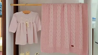Copertina Pisa /scialle per neonati con trecce ai ferri/ tutorial