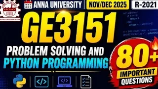 GE3151 Problem Solving and Python Programming important questions Anna University