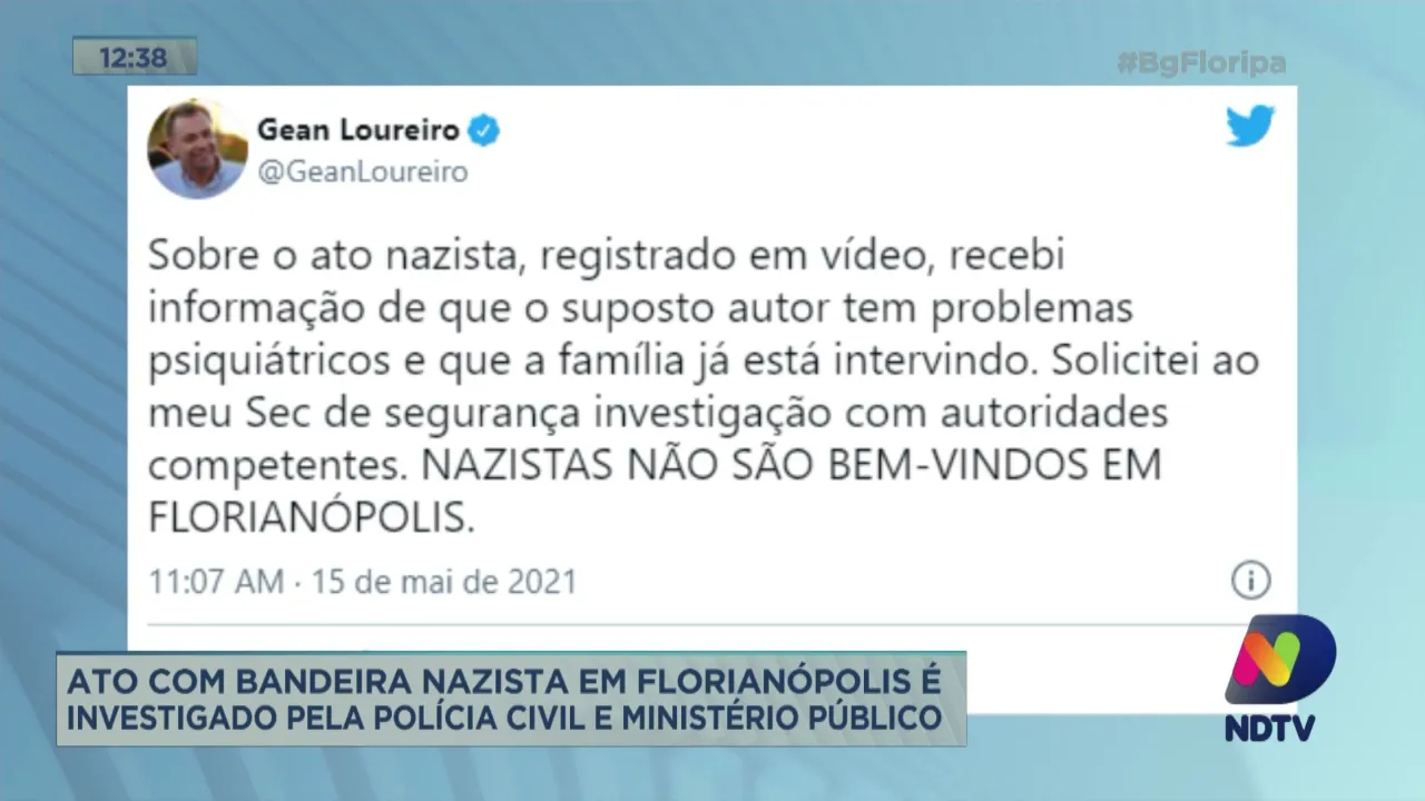 Ato com bandeira nazista em Florianópolis é investigado pela Polícia Civil e Ministério Público
