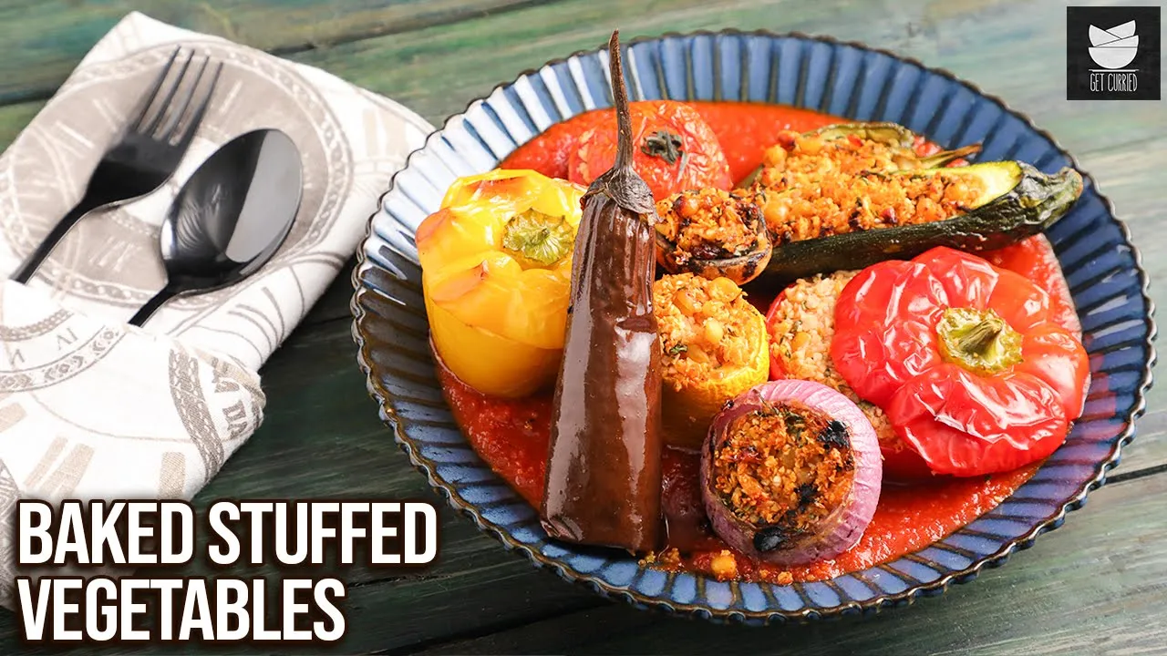 New Year Special Baked Stuffed Veggies With Spicy Tomato Sauce Recipe   Get Curried   Varun Inamdar