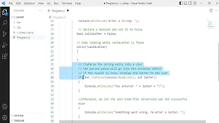 C 21 Keep looping until the user enters a character entry using TryParse