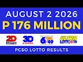 Lotto Result Today 9PM August 2 2026 PCSO