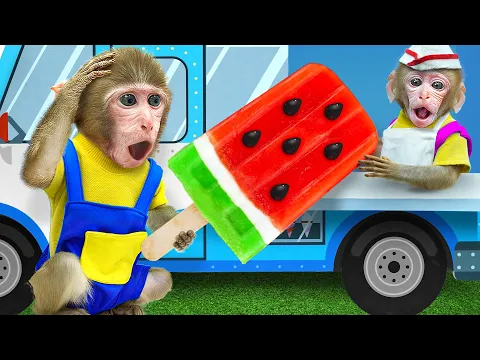 Download MP3 KiKi Monkey get tasty Giant Watermelon Popsicles Ice Cream \u0026 Coca Fanta Pepsi Jelly|KUDO ANIMAL KIKI