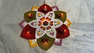 Diwali special colourful and unique rangoli design! #diwali #rangoli #poonampatilrangoli 