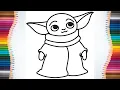How to Paint Baby Yoda Coloring Page Painting for Kids Toddlers - 4K 60FPS