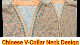Download Chinese Collar Neck with lace and Thread Design/ How to Make V-Collar Neck Design Stitching/ TFH MP3