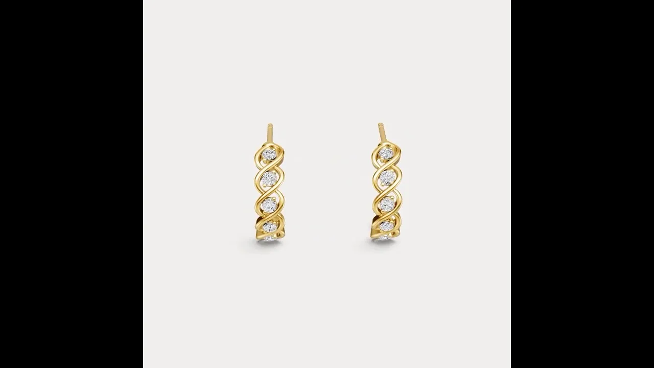 Round Lab-Grown Diamond Twisted Openwork Huggie Hoop Earrings in Sterling Silver
