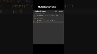 Multiplication table by using loops concept while loop -python