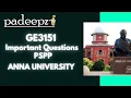 GE3151 Important Questions PSPP Problem Solving and Python Programming Anna University Latest News