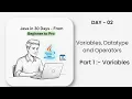 Variables in Java Java in 30 Days by Quipoin Day 2 Part 1