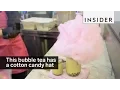 This bubble tea comes with a cotton candy hat