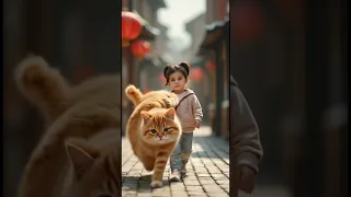 شام بتمشي مع القطة فيديو ذكاء اصطناعي Funny Bunny Pets اطفال Rabbit Cute ضحك Cat قصص غزة 