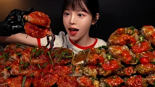 SUB)핵매운 꽃게무침에 간장게장 먹방! 생새우회까지 무쳐먹기 여기가 천국인가요✨ Spicy & Soy Sauce Crab Mukbang Asmr