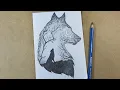How to draw Scenery of Moonlight Wolf step by step Hihi Pencil