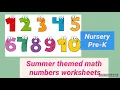 Summer themed counting worksheets for Pre-k nursery DIY easy Math daily worksheets numbers 1-10