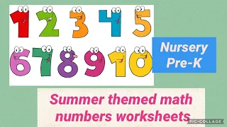 Summer themed counting worksheets for Pre-k nursery DIY easy Math daily worksheets numbers 1-10