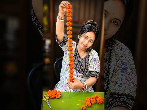 উলের সুতো দিয়ে এইভাবে গাঁদা ফুলের মালা তৈরি করলাম 🌿🥰#shorts#trending#craft_idea
