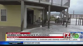 High surf damages building at Topsail Beach