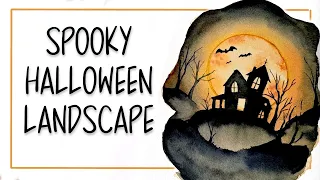 How to Paint a Spooky Halloween Landscape in Watercolor! 🎃 Its easier than it seems!