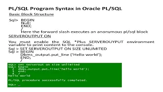 PLSQL Tutorial Oracle Tutorial First PL SQL program syntax First Program in Oracle PLSQL