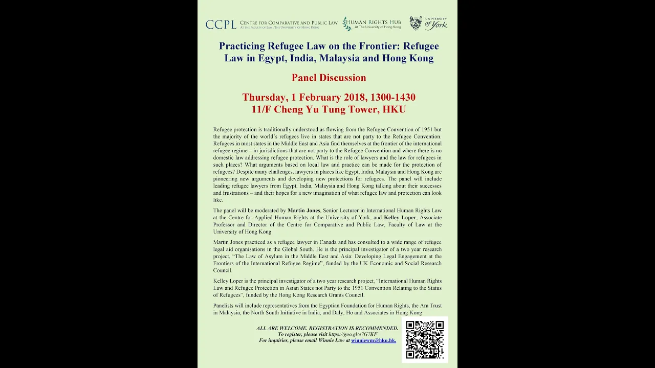 20180201 Practicing Refugee Law on the Frontier: Refugee Law in Egypt, India, Malaysia and Hong Kong