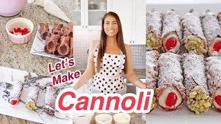 Cannoli Siciliani - crispy pastry tubes filled with a flavorful ricotta filling and dipped in choppe. 