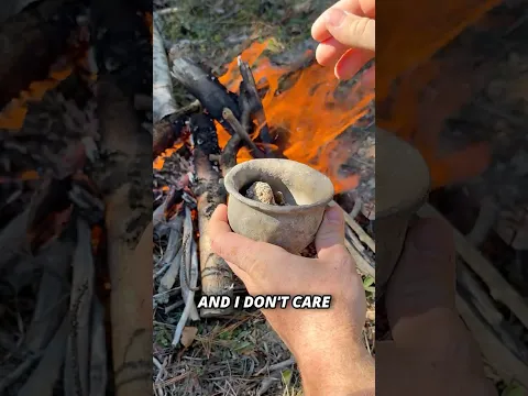 Finishing primitive pottery with pine resin #outdoorlife #survival #pottery #clay #nature #bushcraft