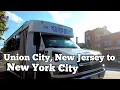 Walking and riding a jitney bus from Union City NJ to New York City
