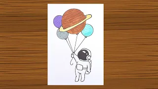 رسم سهل رائد فضاء ومجموعة كواكب 