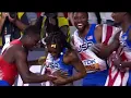 Christian Coleman s Football Tackle Celebrating Sha Carri s Gold in 4x100m Relay