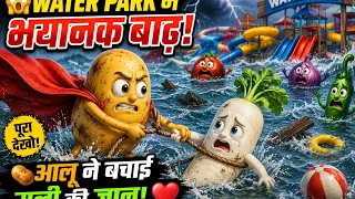 😱 Water Park Picnic में आई भयानक बाढ़! 🥔 बहादुर आलू ने बचाई मूली की जान | Cartoon Story Hindi 