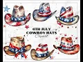 4th July American Cowboy Hats Watercolor Clipart for T-Shirt Design Wall Art Invitation