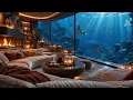     Underwater Luxury Lounge Ambience 🌊 Cozy Fireplace & Ocean View | 3 Hours