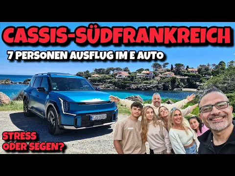 Download MP3 Cassis Ausflug im Kia EV9 mit 7 Personen in Südfrankreich. Laden bei Ionity Frankreich.