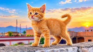Curious Ginger Kitten Explores the Rooftop for the First Time