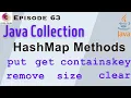HashMap Methods in Java get put remove clear size containsKey